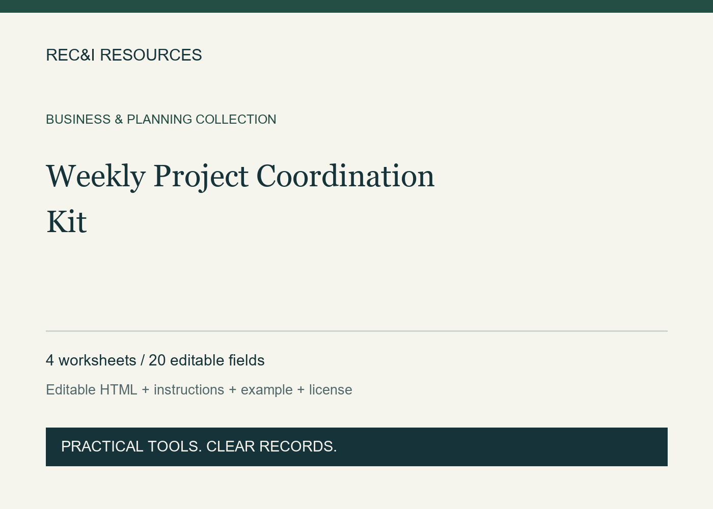 Weekly Project Coordination Kit cover